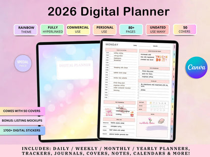 2026 Digital Planner – Fully Editable in Canva