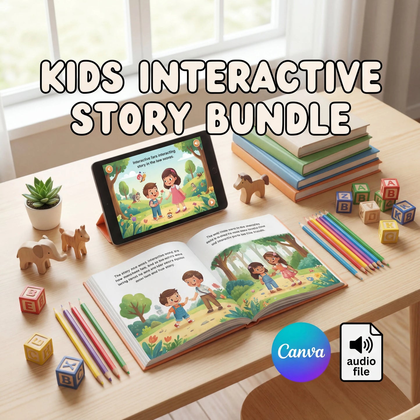 48 Interactive Kids Storybooks - Canva Stories With Audio Guide Rack