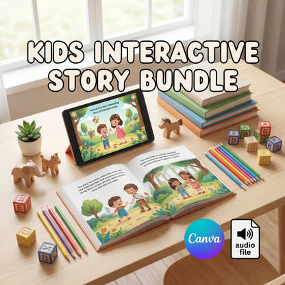 48 Interactive Kids Storybooks - Canva Stories With Audio Guide Rack