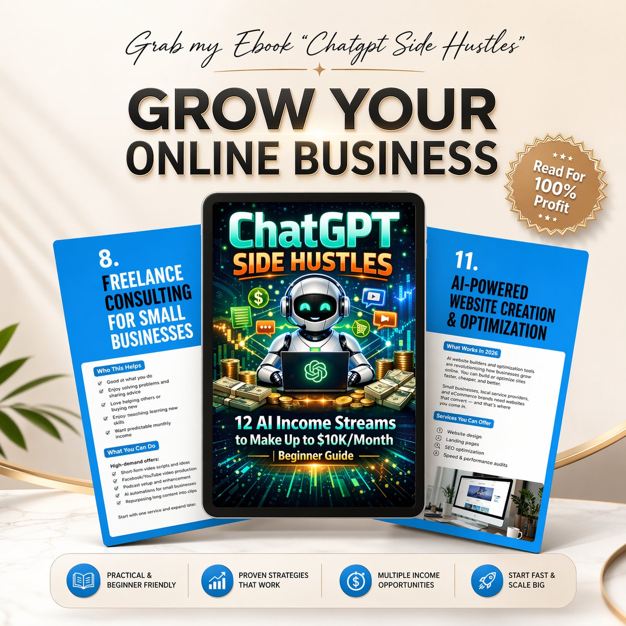 ChatGPT Side Hustles eBook: 12 AI Income Streams - Beginner Guide Guide Rack
