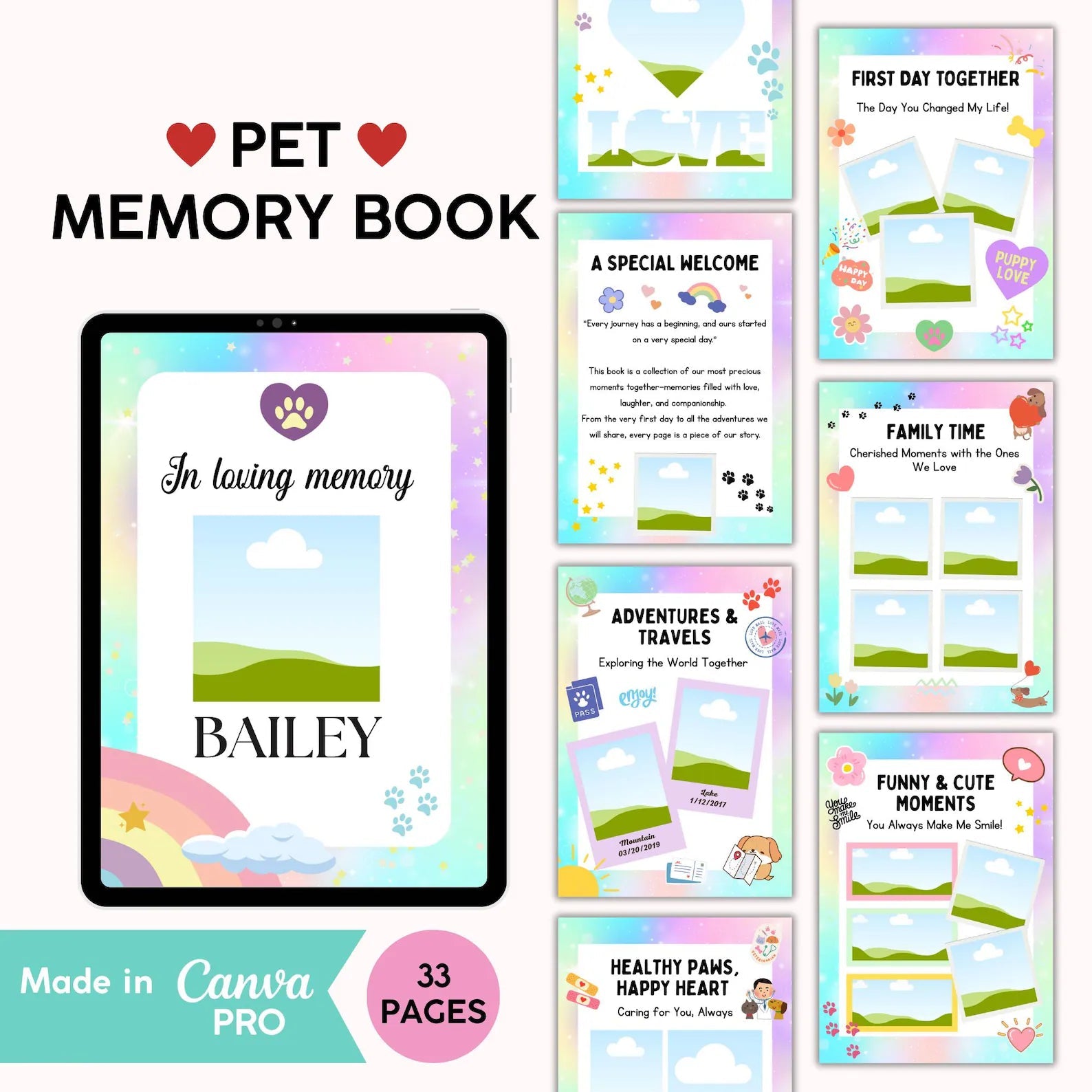 Pet Memory Album – Printable & Editable Guide Rack