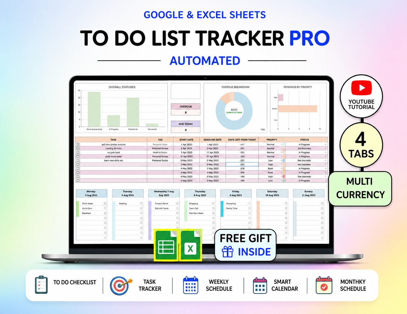 The Smart To-Do List & Task Tracker That Finally Clears the Chaos (Google Sheets + Excel)